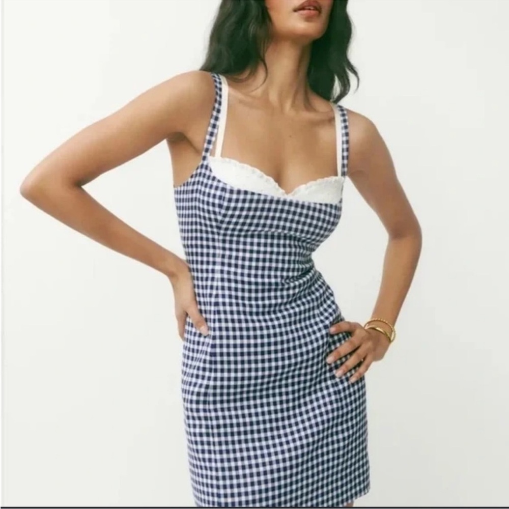 Reformation Blue and White Gingham Mini Dress